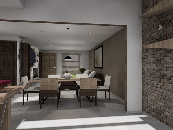 Render propuesta de area del comedor en el fraccionamiento el castaño en metepec estado de mexico