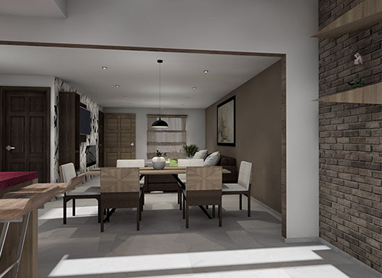 Render propuesta de area del comedor en el fraccionamiento el castaño en metepec estado de mexico