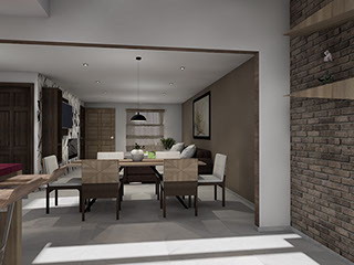 Render propuesta de area del comedor en el fraccionamiento el castaño en metepec estado de mexico