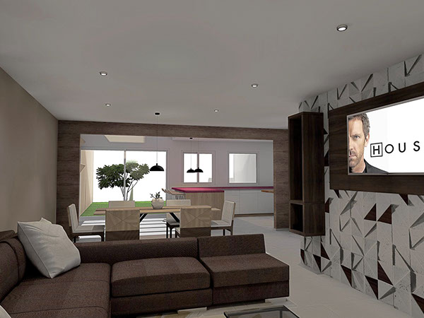 render propuesta para remodelacion de sala comedor en fraccionamiento castaño metepec