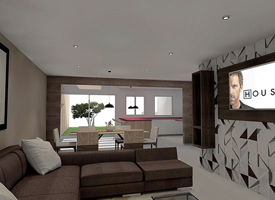 render propuesta para remodelacion de sala comedor en fraccionamiento castaño metepec