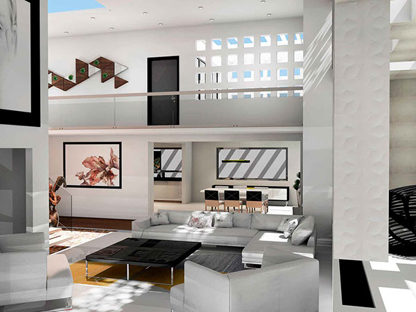 Render propuesta de sala de estar en proyecto residencia nieto metepec estado de mexico