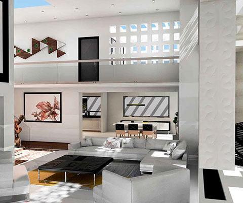 Render propuesta de sala de estar en proyecto residencia nieto metepec estado de mexico