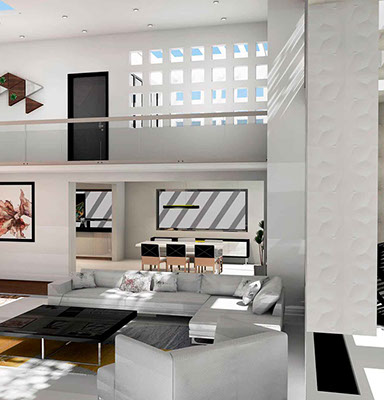 Render propuesta de sala de estar en proyecto residencia nieto metepec estado de mexico