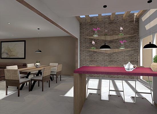 render propuesta para proyecto cocina desayunador residencial el castaño metepec estado de mexico